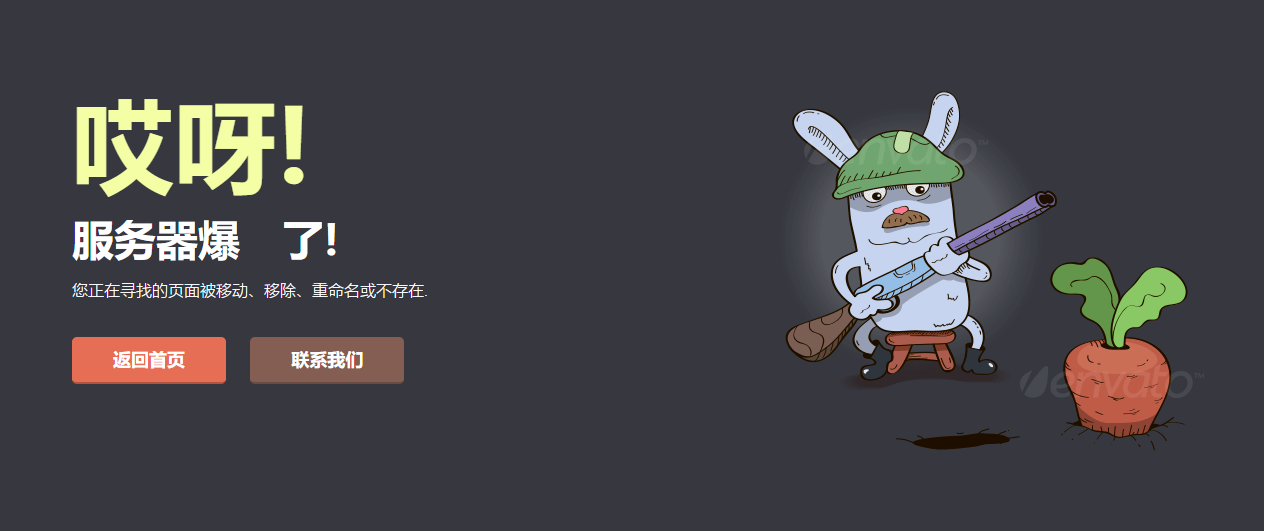 有趣的守萝卜的兔子卡通动画404页面源码 自适应