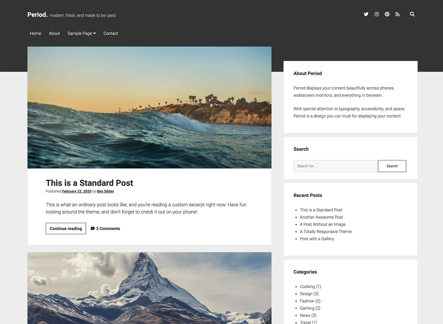 经典WordPress两栏博客模板Period