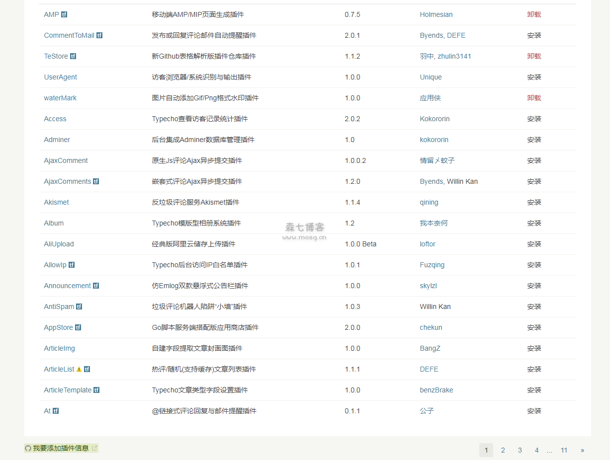 typecho插件仓库集合版，非常方便的使用插件