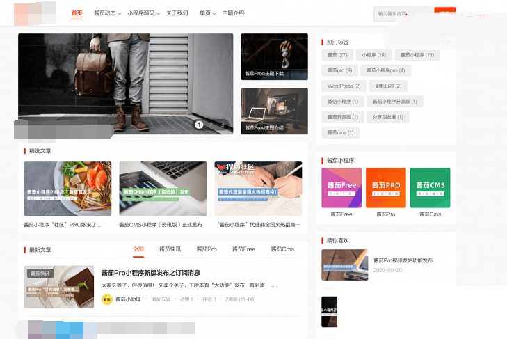 WordPress主题 酱茄Free非常好看的模块有点二次元